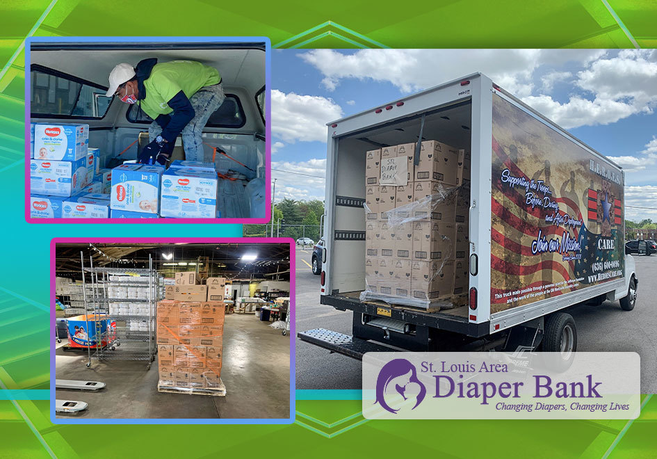 photos of Diaper Bank truck with supplies