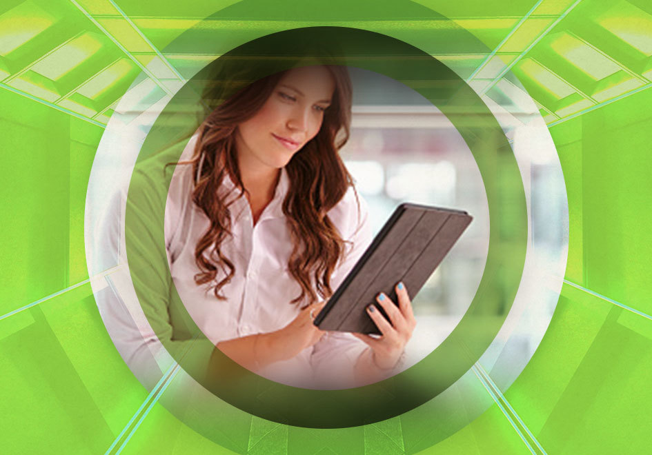 graphic of woman with tablet