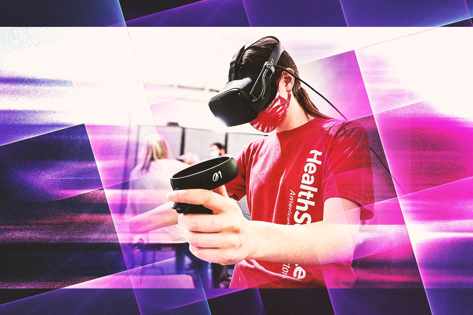 woman using VR equipment