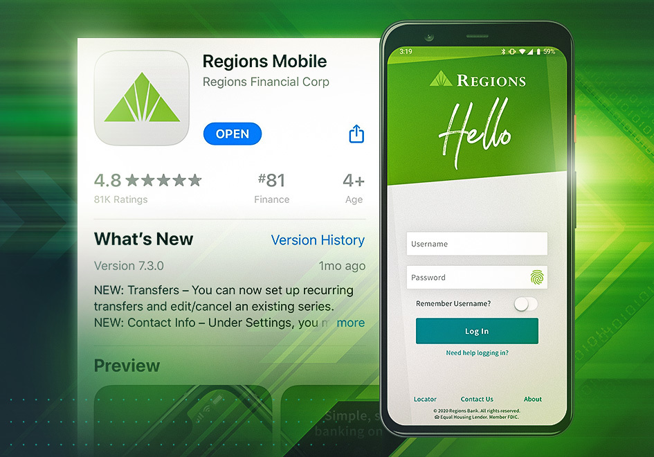 Regions’ Mobile App getting closer to a five-star rating.