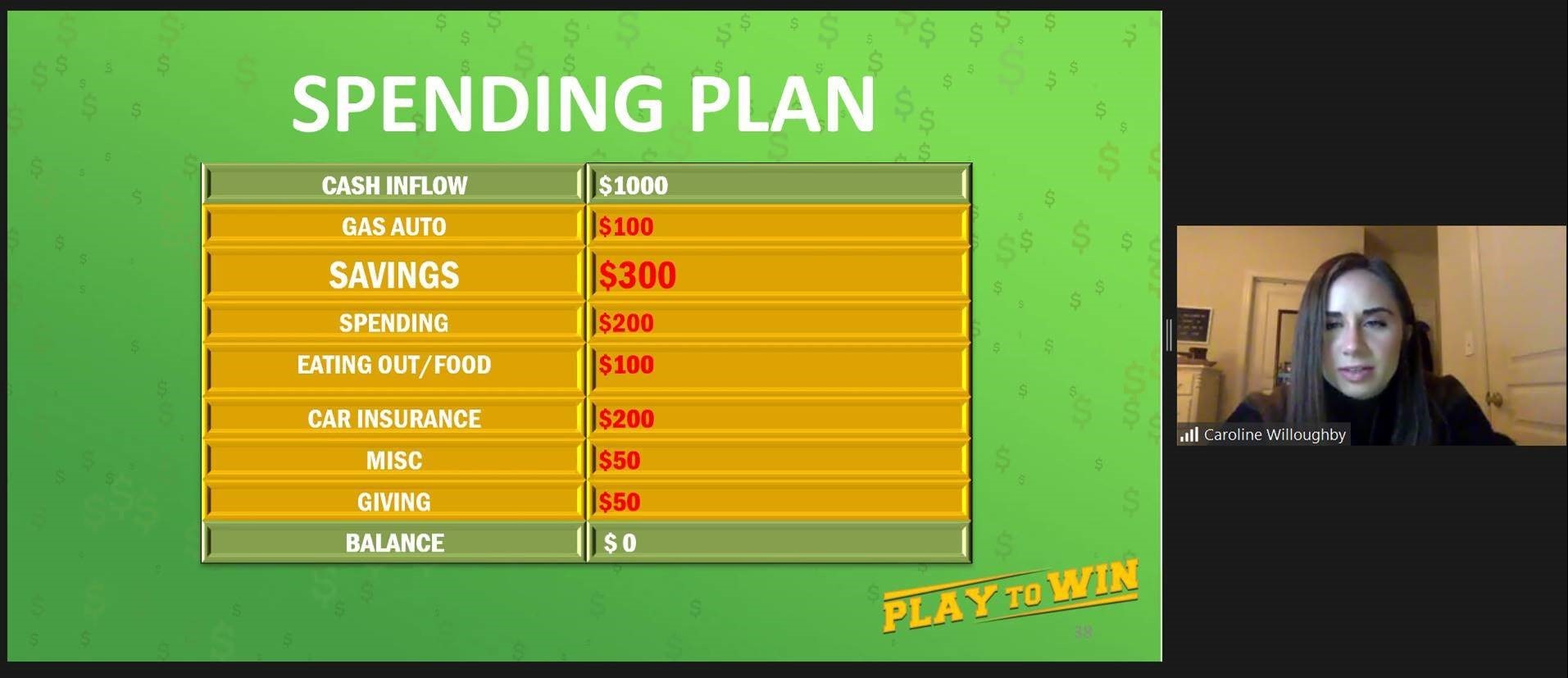 screenshot showing spending plan