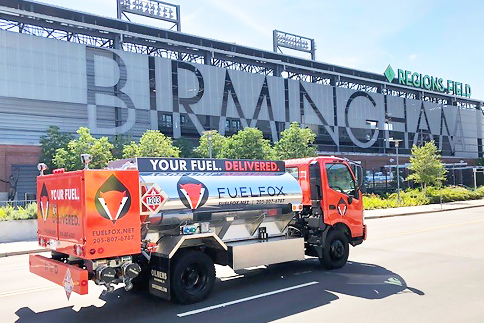 Fuelfox truck in front of Regions Field in Birmingham Alabama