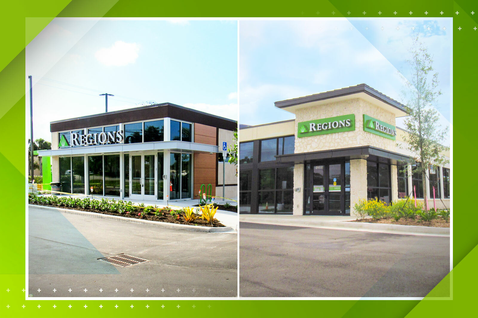 two Regions bank branches