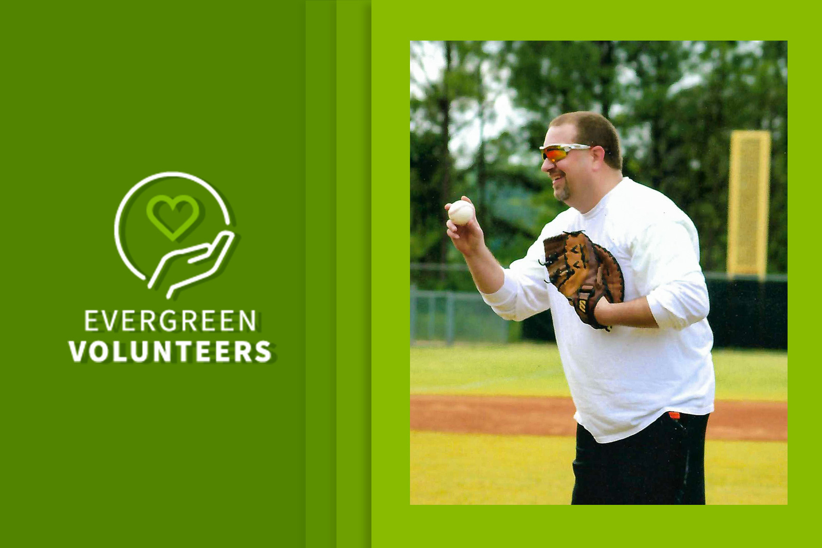Photo of Jacob Couch and the Evergreen Volunteers logo