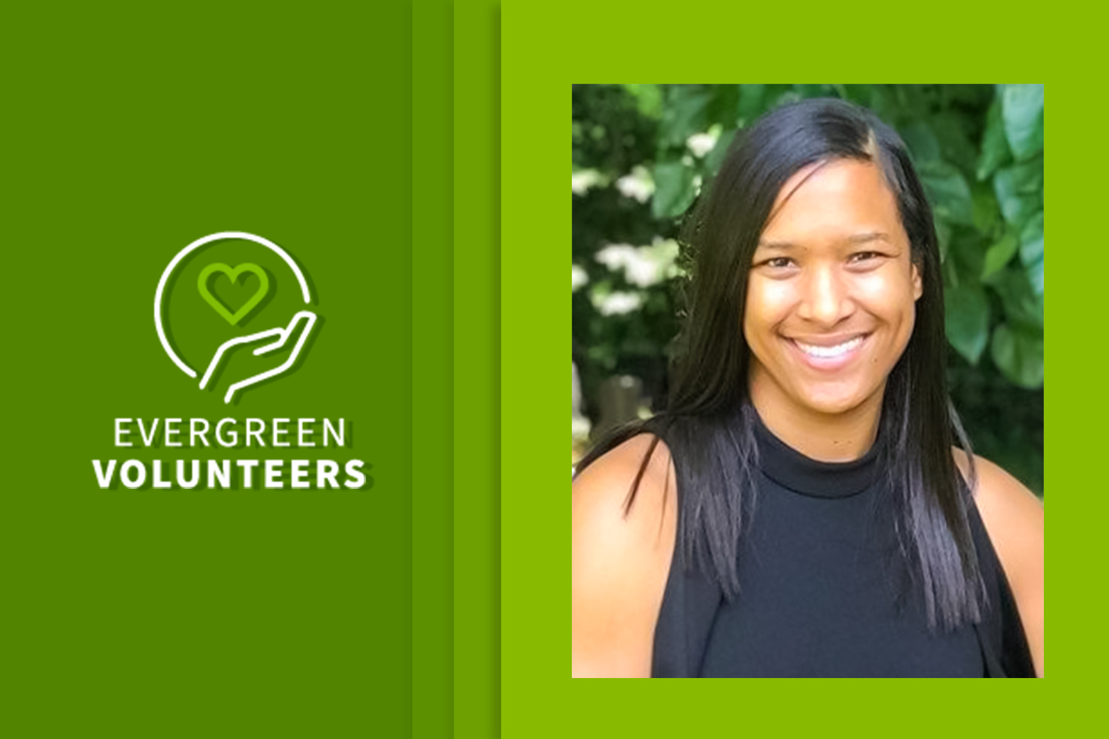 Photo of Nicole Woodson with Evergreen Volunteers logo