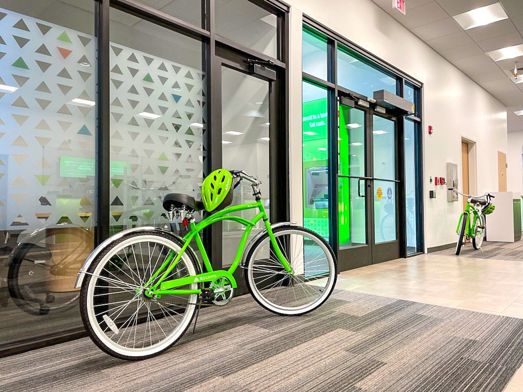 photo of Collierville Branch interior with regions green bike