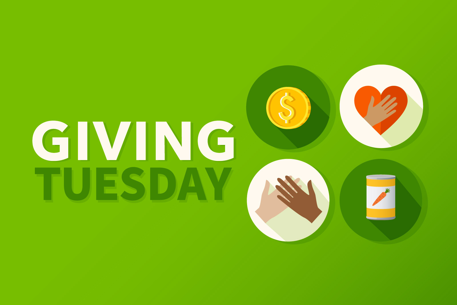 Text that reads, "Giving Tuesday," with icons. The Icons are,...