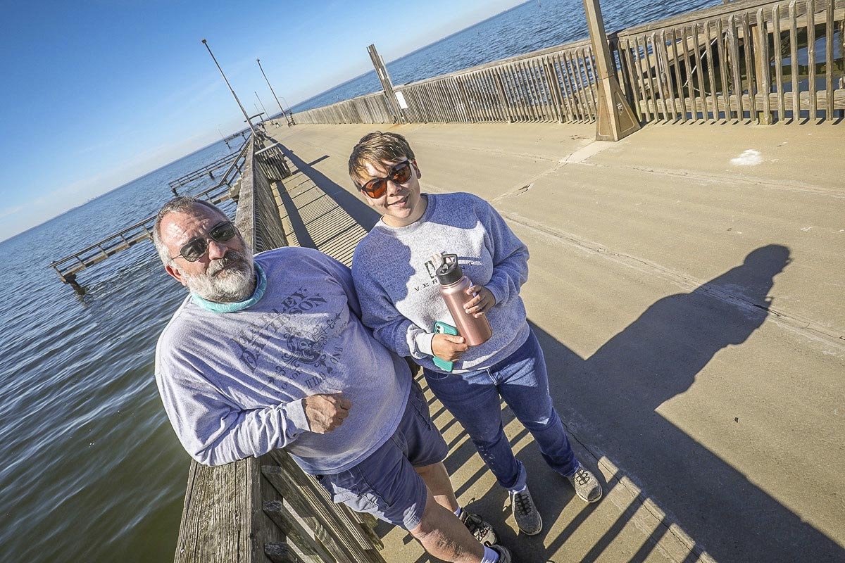 Richard and Courtney Bishop on the pier in Fairhope, Alabama