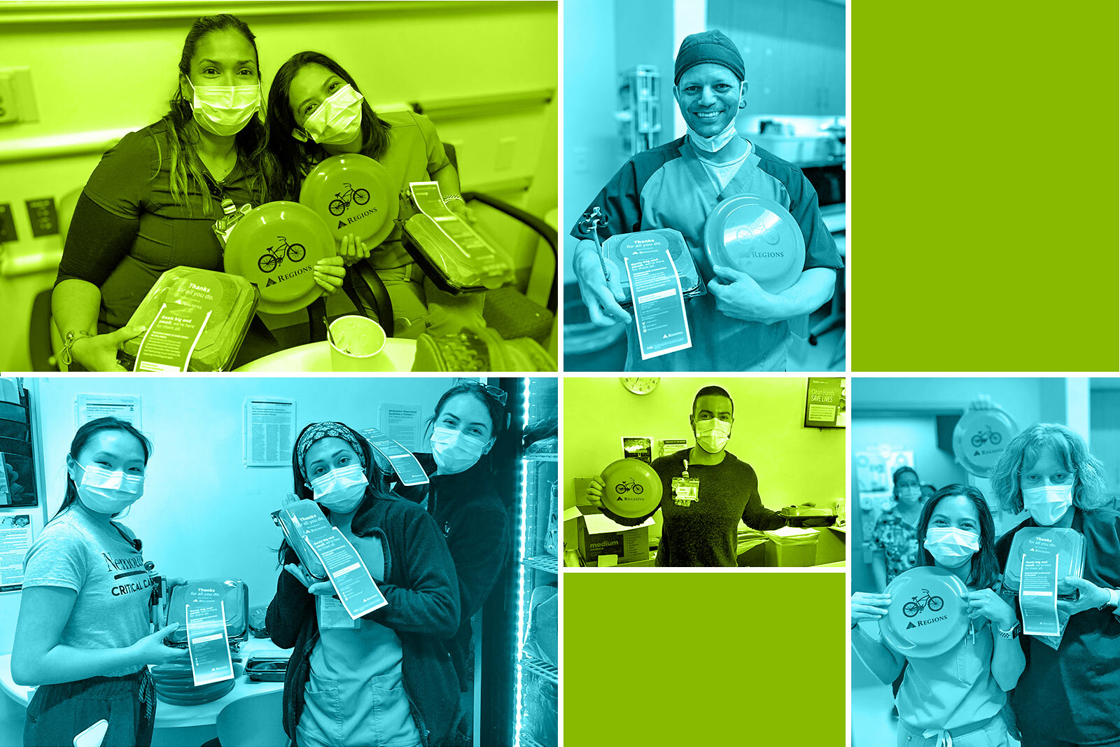 collage of photos of healthcare workers with meals provided by Regions