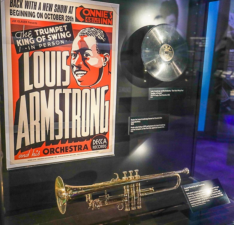 Individual exhibits honor some of music's most famous names, including Satchmo himself.