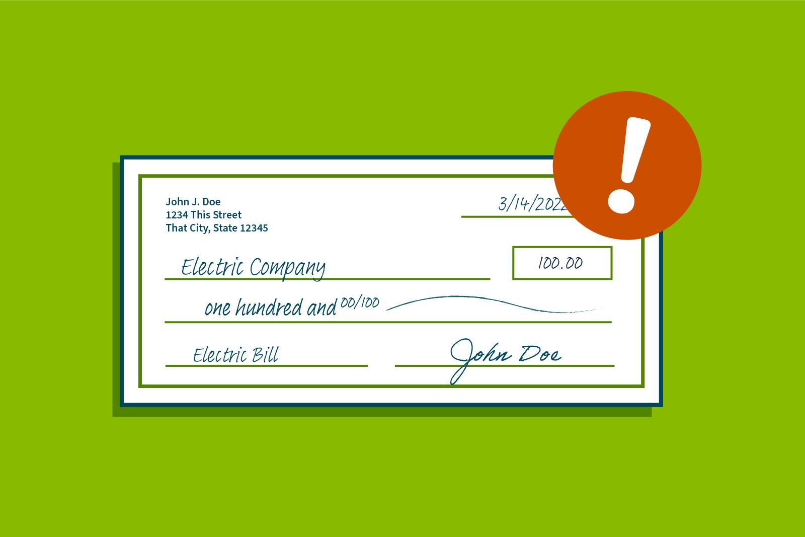 illustration of a check with a red exclamation mark icon...