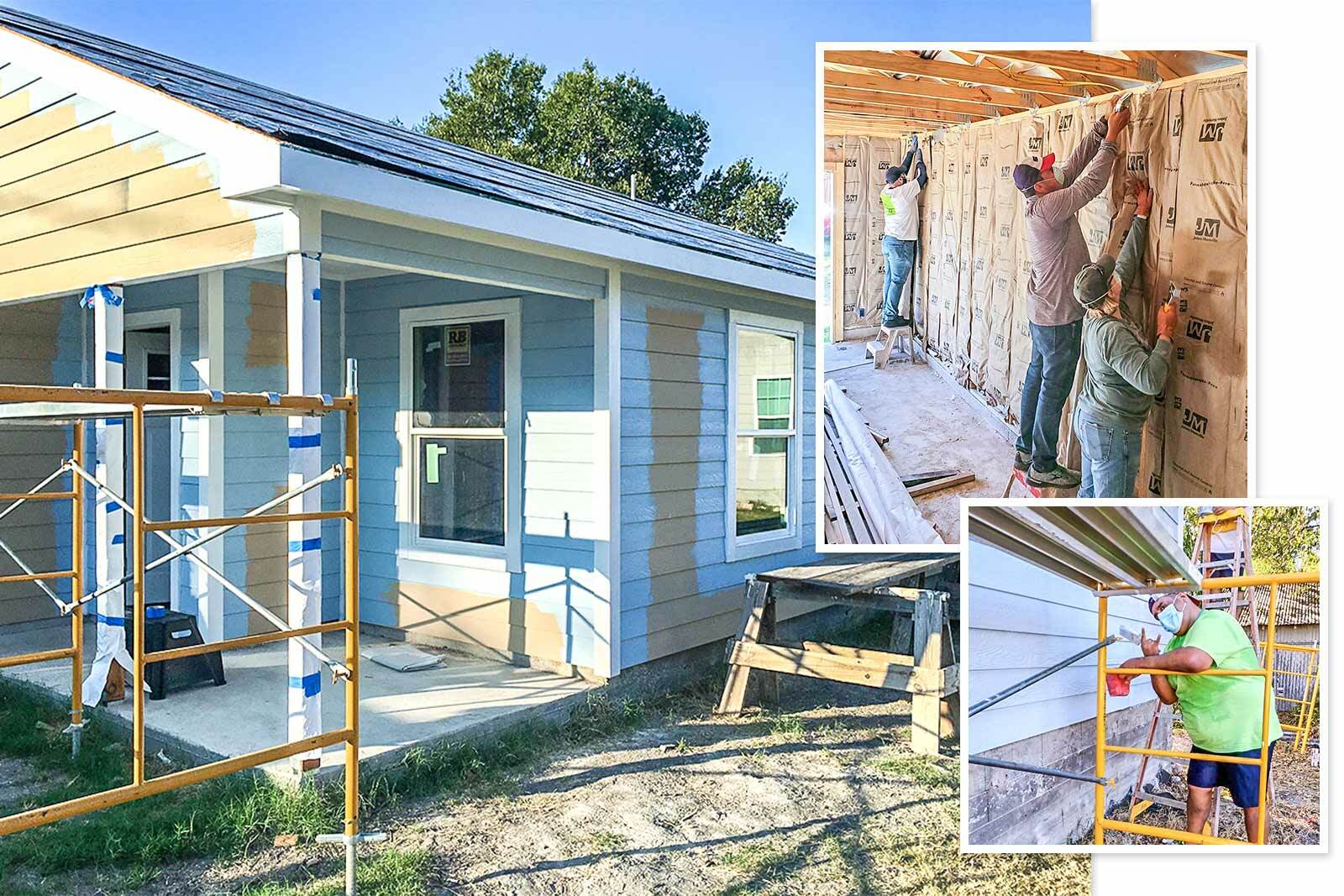 Photos of habitat build, and associates painting and installing insulation