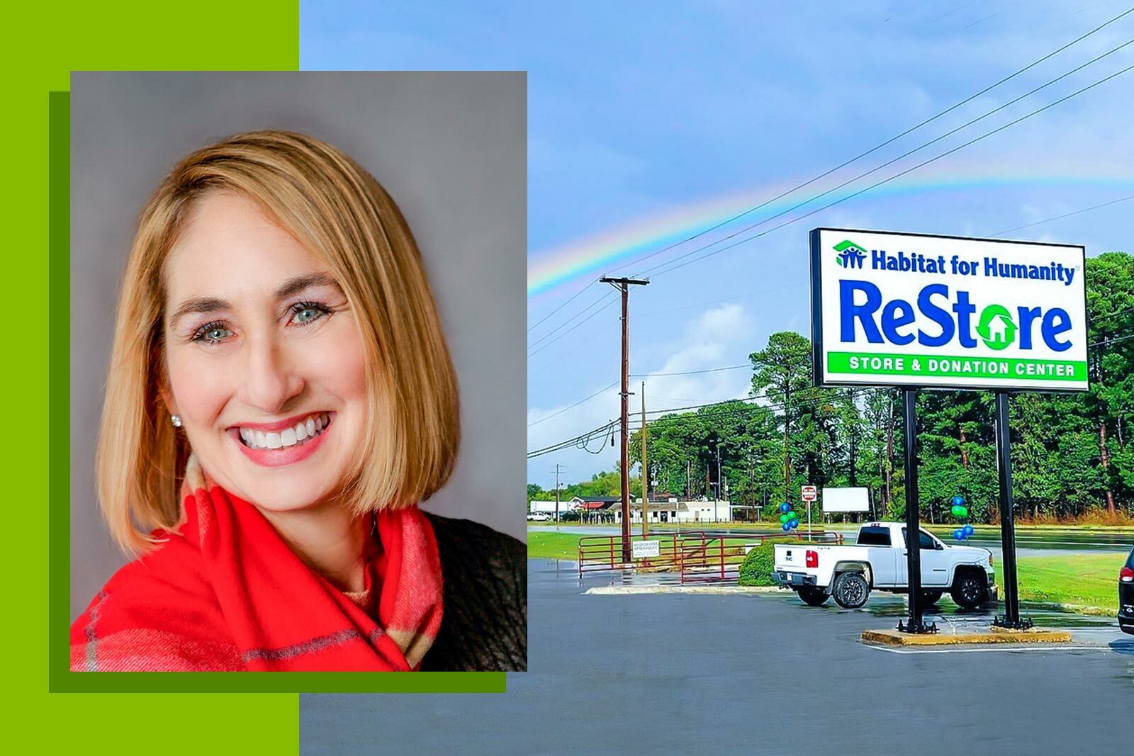 photos of Kelly Fleming ad a habitat for humanity ReStore...
