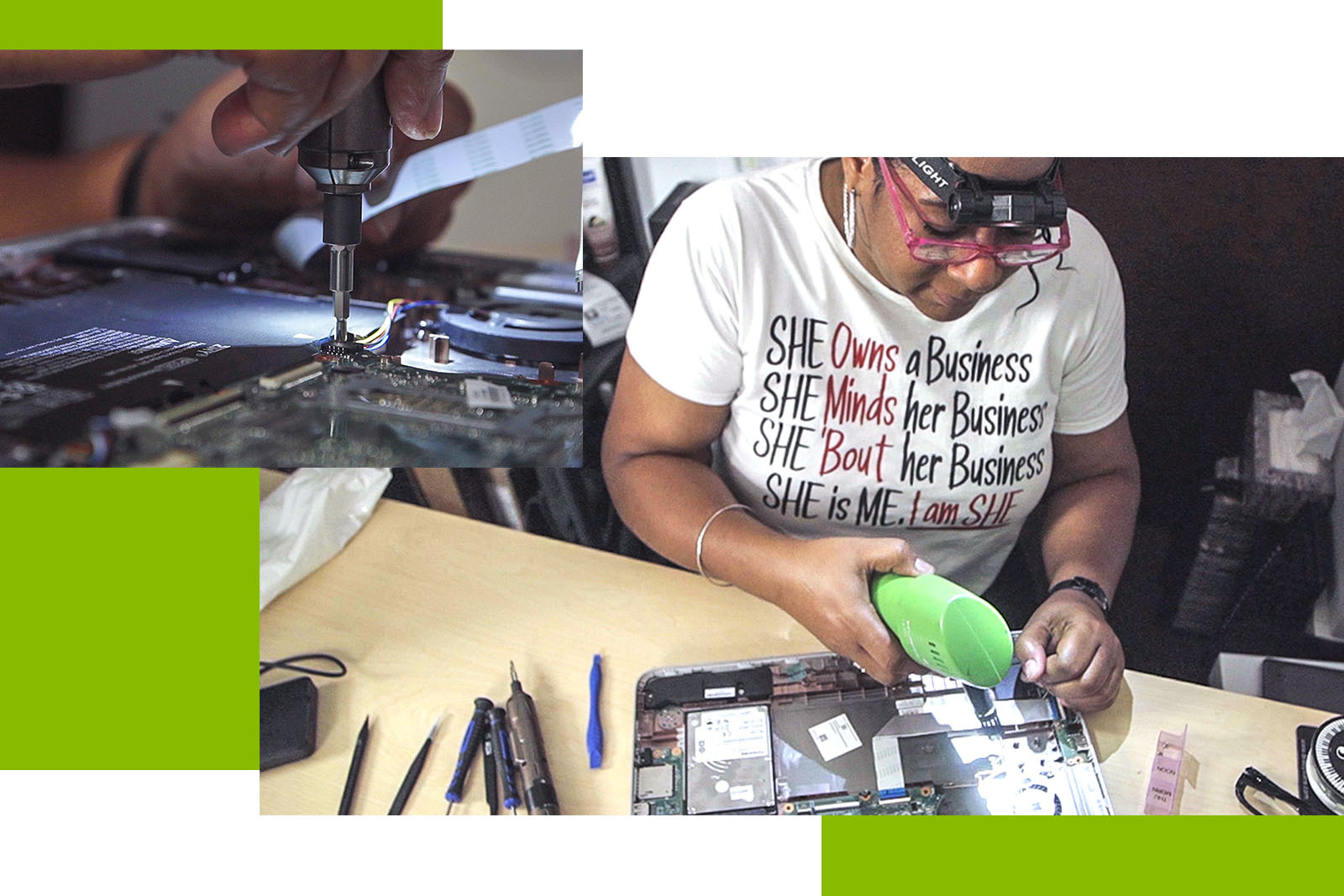 woman working on computer hardware