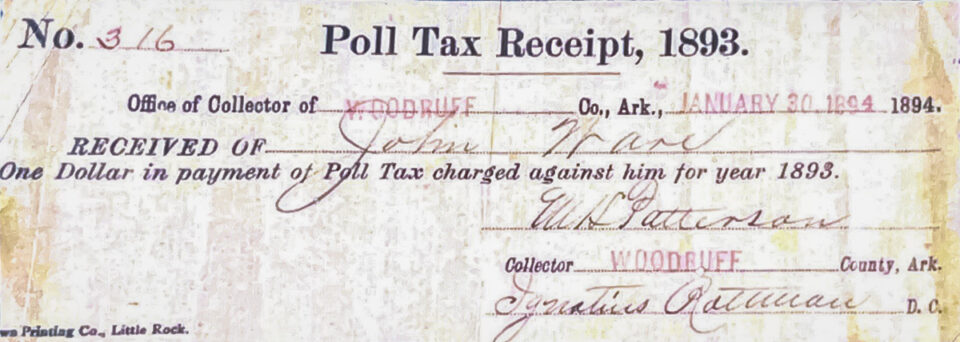 poll tax receipt from 1893