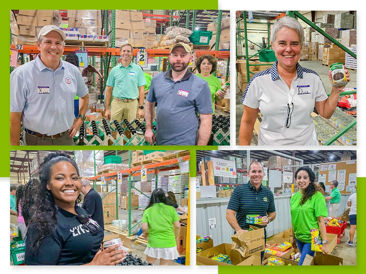 Collage of photos showcasing Regions associates sorting food for The Community Food Bank of Central Alabama