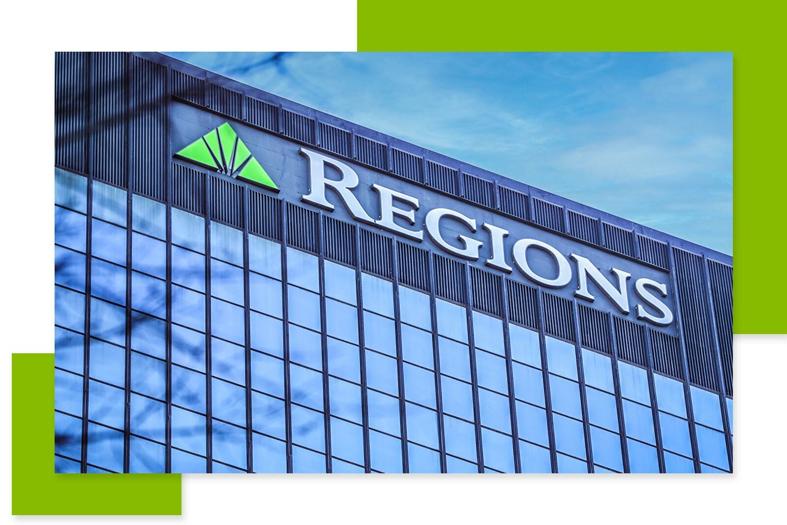 Closeup of Regions logo on the building