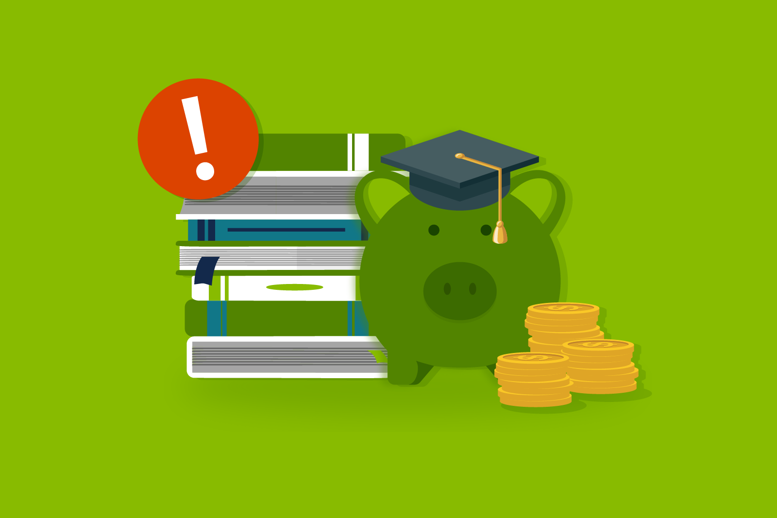 illustration of a piggy bank with a graduation cap, a...