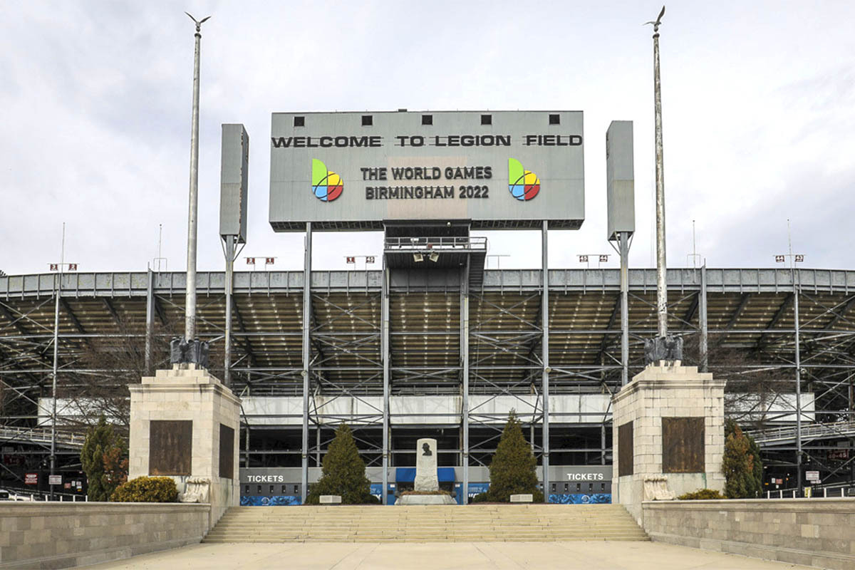 “Welcome to Legion Field. The World Games / Birmingham 2023.” Built in 1927, Legion Field quickly earned the title “Football Capital of the South,” hosting the Alabama Crimson Tide, the Iron Bowl and pivotal Auburn Tigers home games. It remains the site of the annual Magic City Classic, the top draw among HBCU football, featuring Alabama State and Alabama A&M.