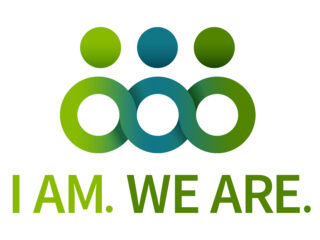 "I am. We Are." logo: simplistic representation of three people connected by a three loop infinity symbol. "I AM. WE ARE" is under the icon. 