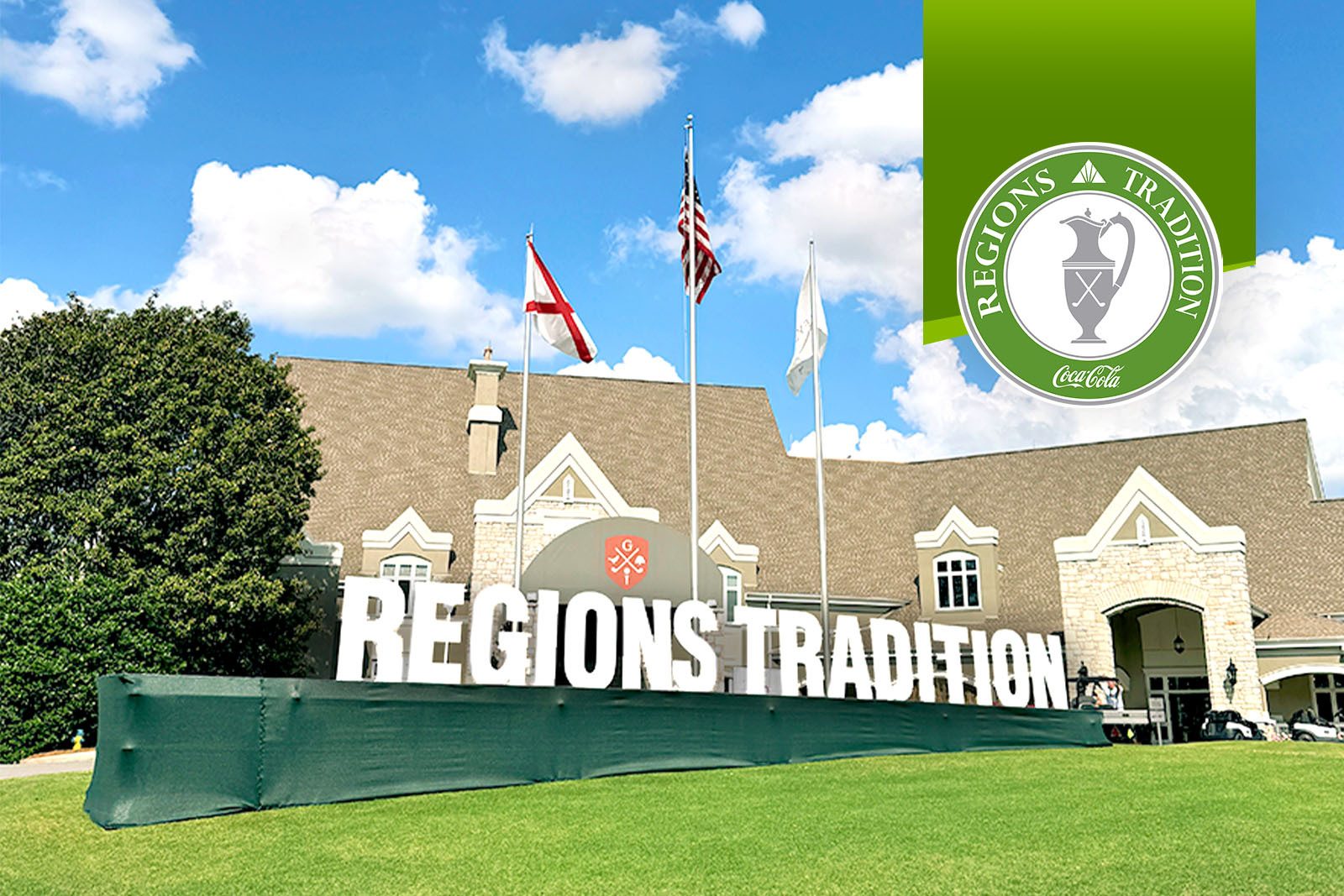 Entrance to the Regions Tradition. A large sign in the...