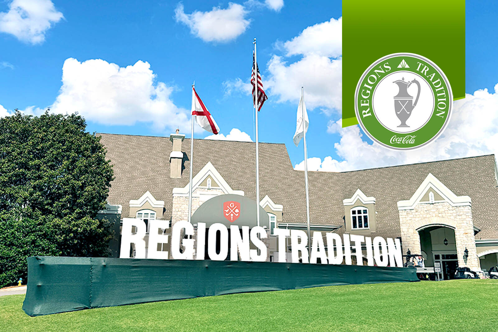 Entrance to the Regions Tradition. A large sign in the...