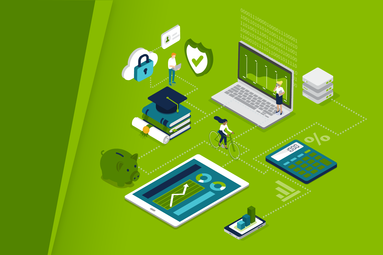 Illustration of various elements of business and recruiting laid out...
