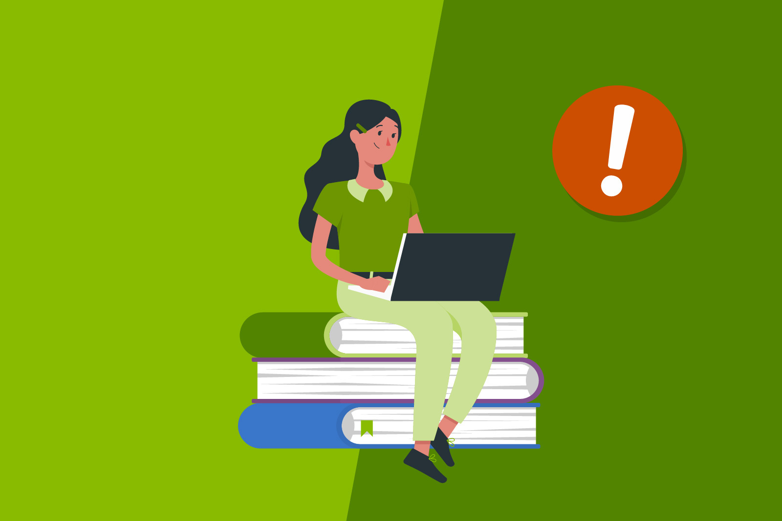 Illustration of a young adult student on top of books...