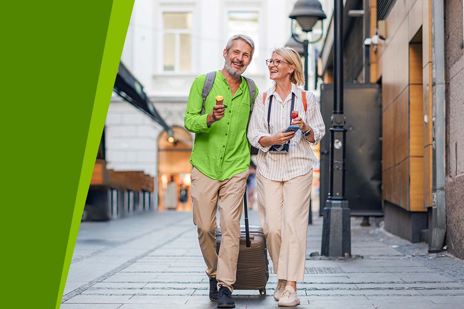 Travel Scams - happy mature couple exploring a charming European...