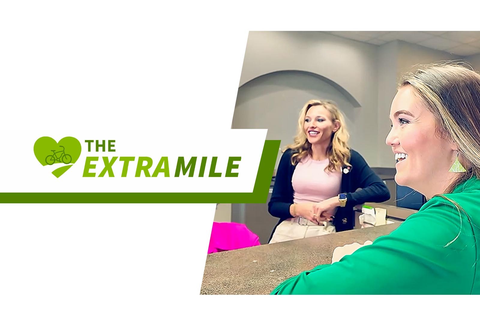 ‘The Extra Mile’ featuring a heart and bicycle icon on...