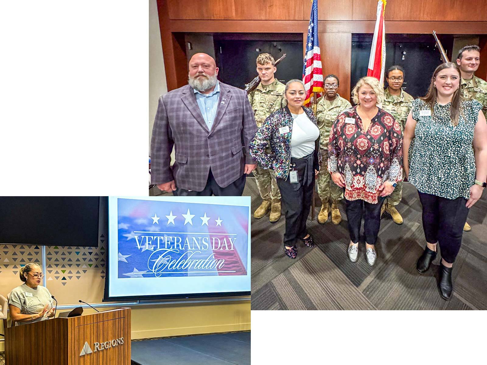 Regions Bank associates in Birmingham, Ala. commemorated Veterans Day during the week of Nov. 3 with flag ceremonies organized by the company’s local Impact Network.