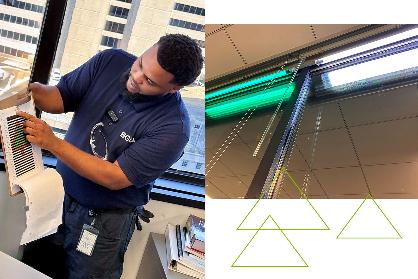 Alexander Newell following grids for light tube installation.