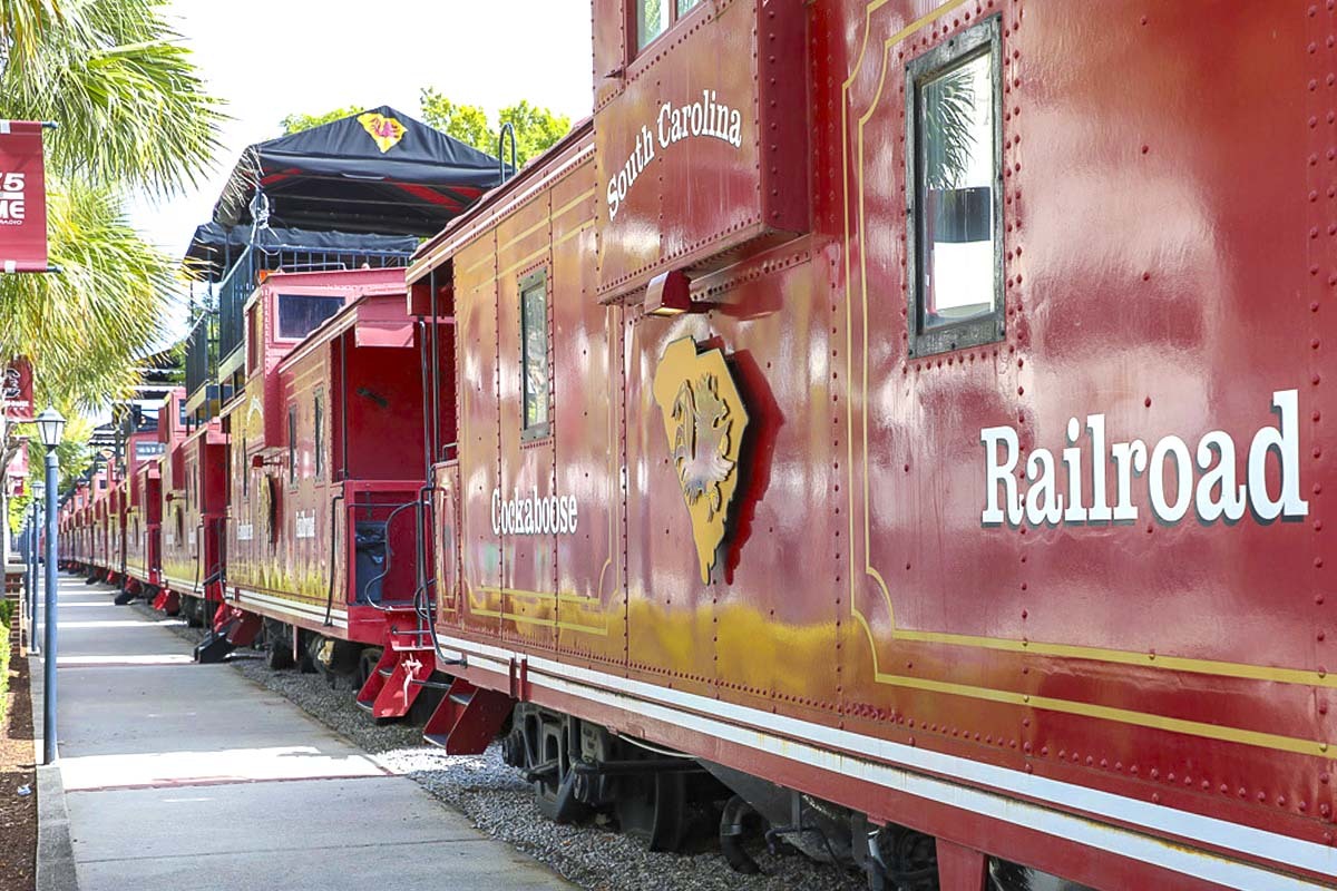 A panoramic view of the Cockaboose Railroad, where South Carolina fans come to pregame and reunite with long-time friends on football Saturdays.