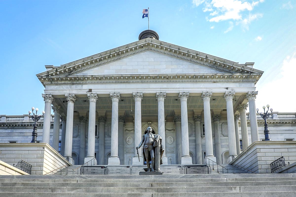 A life-size bronze statue of George Washington greets visitors at the South Carolina State House. It honors the connection to America’s Revolutionary War hero with State’s role in gaining freedom.