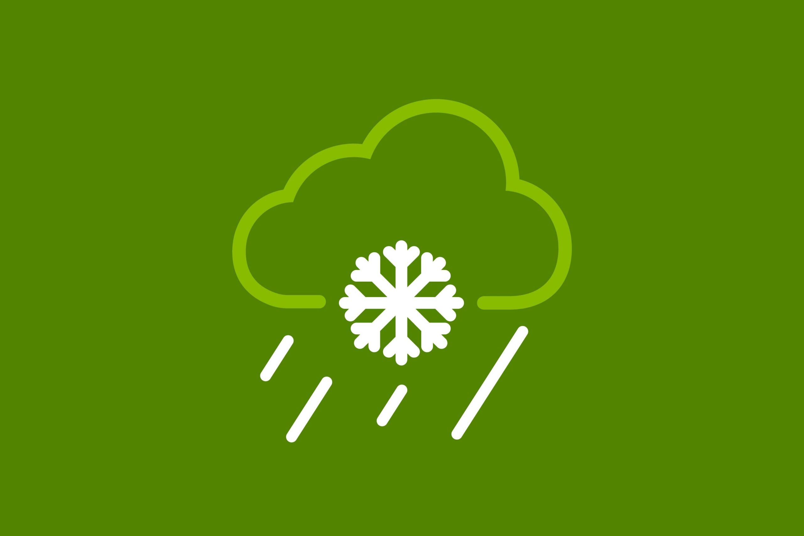 Icon of a cloud with snowflake and slanted lines representing...