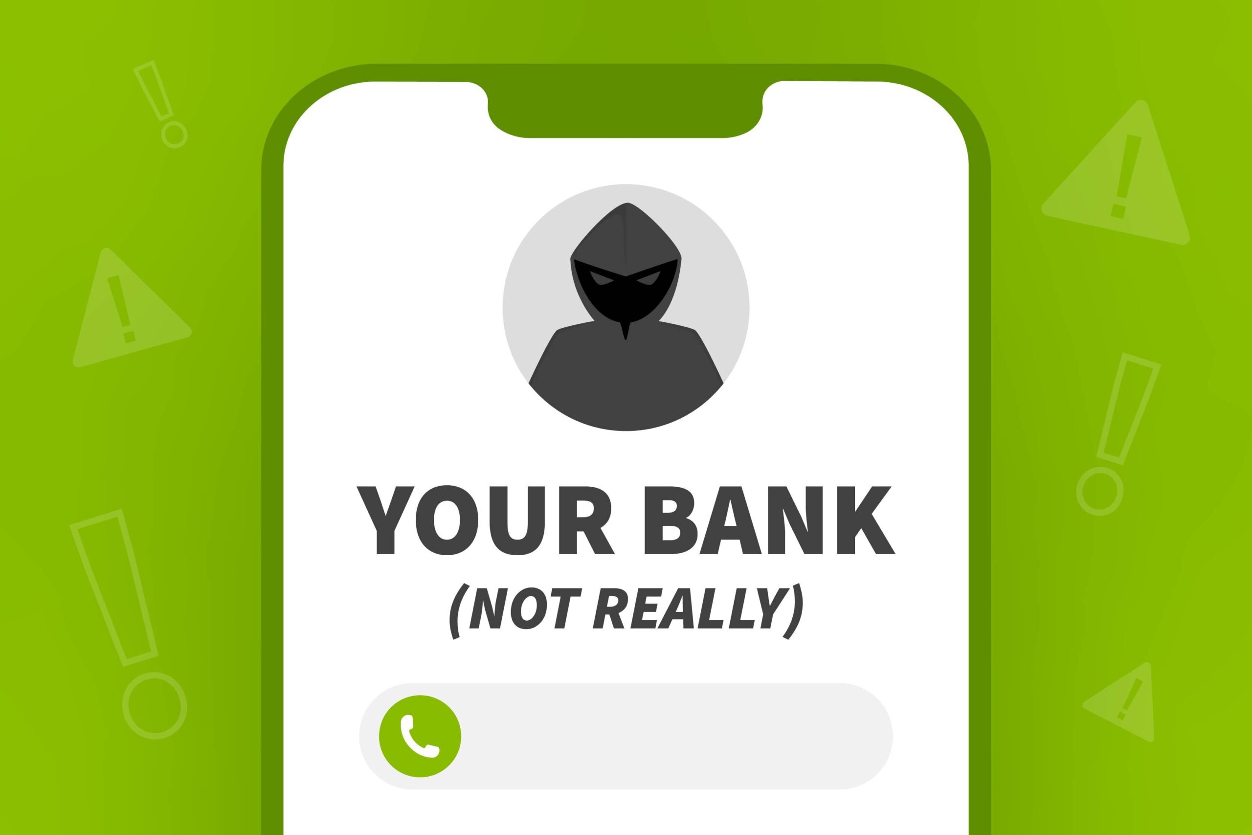 A cell phone screen showing a spoofed caller ID labeled...