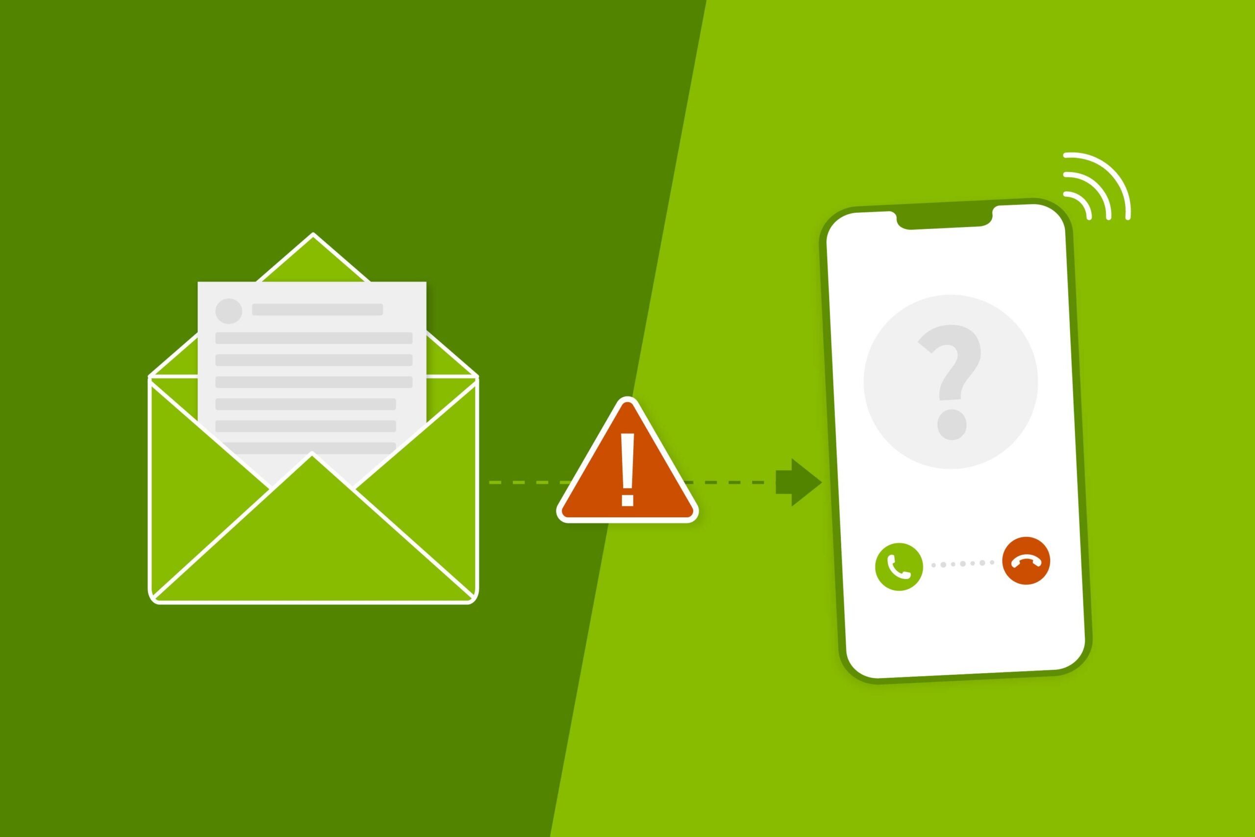 Illustration with an open email on the left connected by...