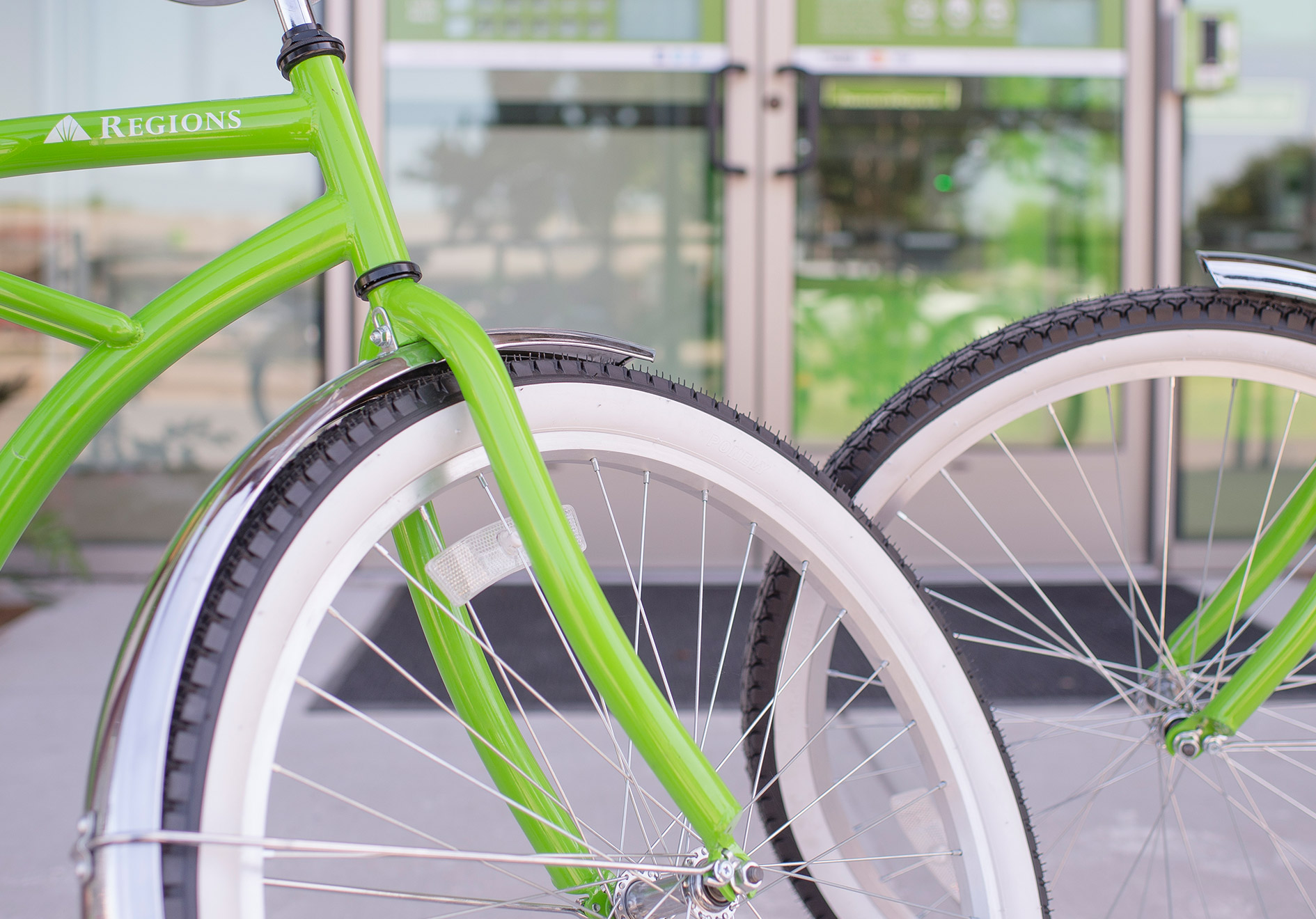 closeup of green bike tires