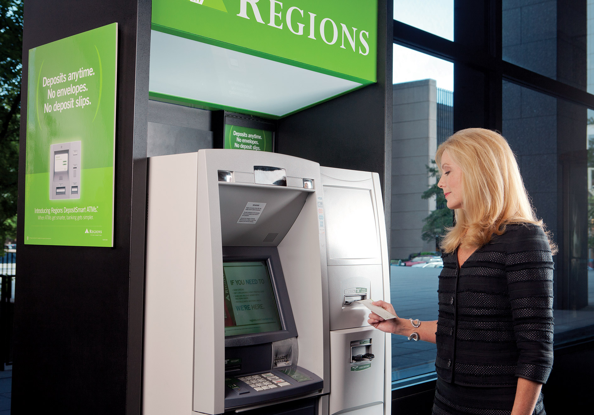 woman at ATM in Regions Bank headquarters