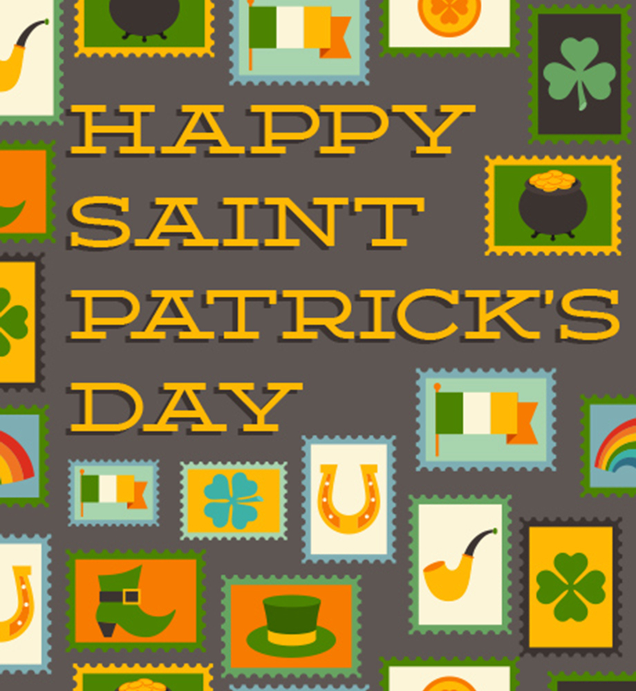 St. Patrick's Day related illustrations. Text: Happy Saint Patrick's Day.