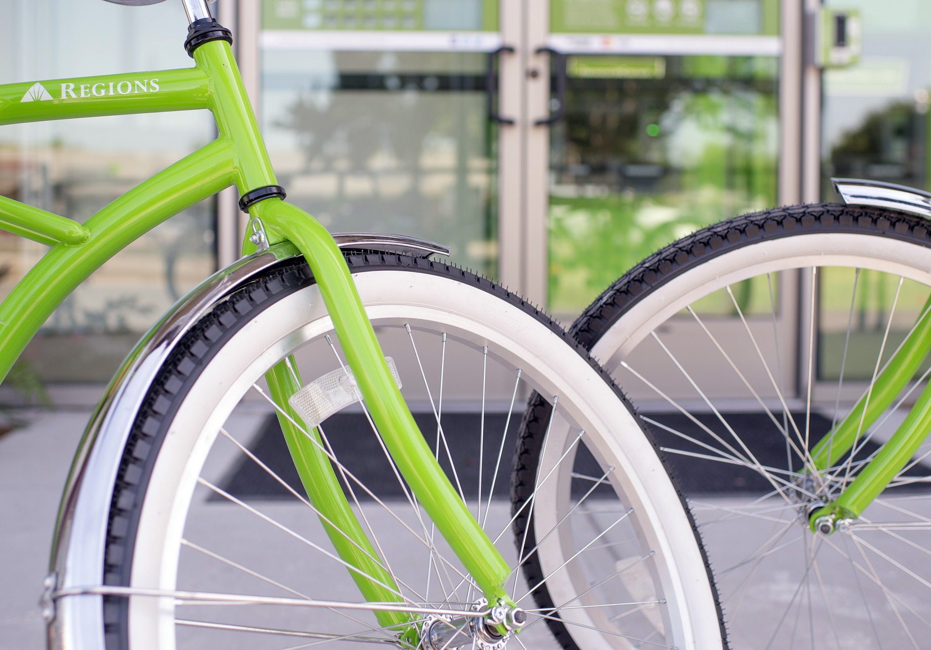 closeup of green bikes