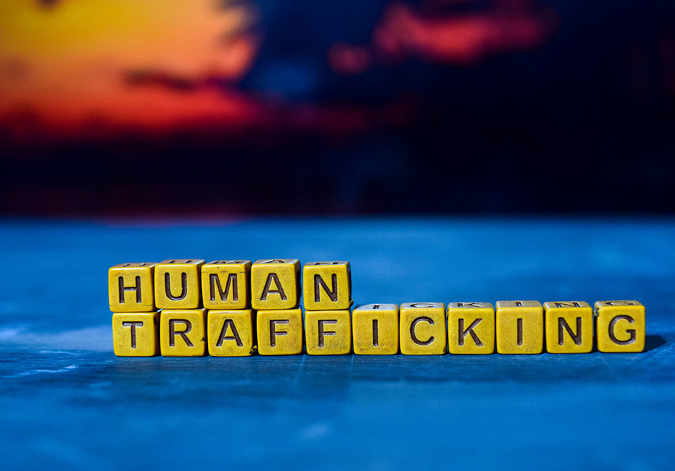 letter blocks that spell human trafficking