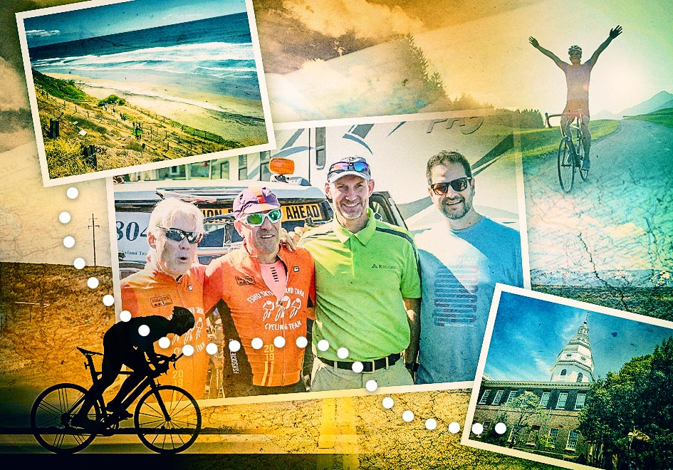 collage of people on a bike ride from California to...